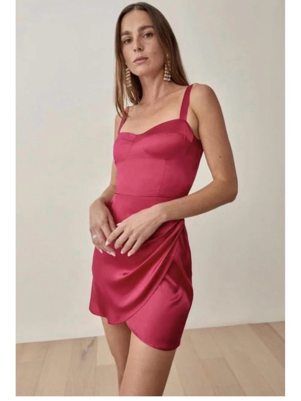 Reformation Fonda mini satin dress in rhubarb pink